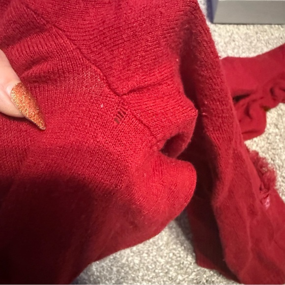 Hollister Co. Women's Red and Burgundy Cardigan velvet & lace fringe details - Picture 8 of 10